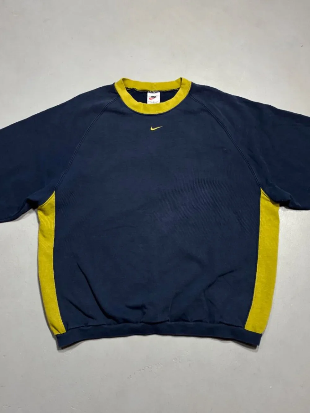 Nike Vintage 90s Colorblock Crewneck Sweatshirt, Navy/Chartreuse, Made in USA